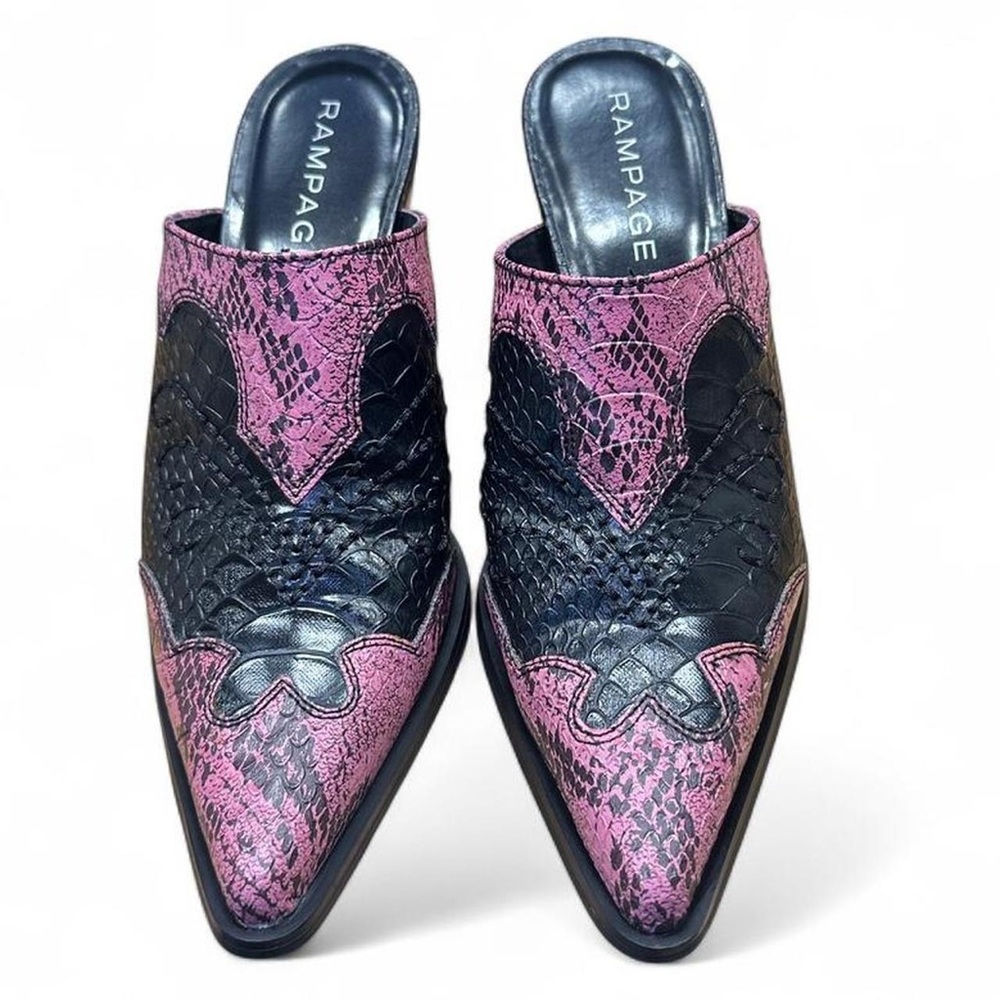 Vintage Rampage Pink & Black Snakeskin Western Mules - Size 9M